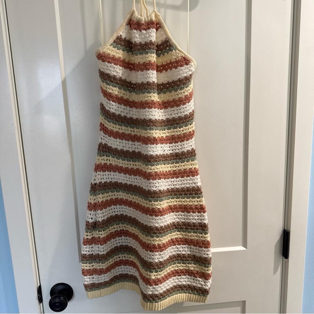 NWT Promesa Striped crochet halter mini dress women’s Small